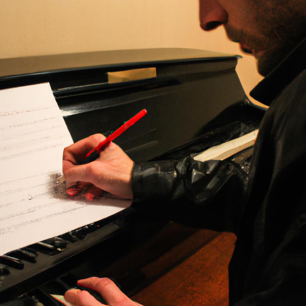 Man writing lyrics at piano